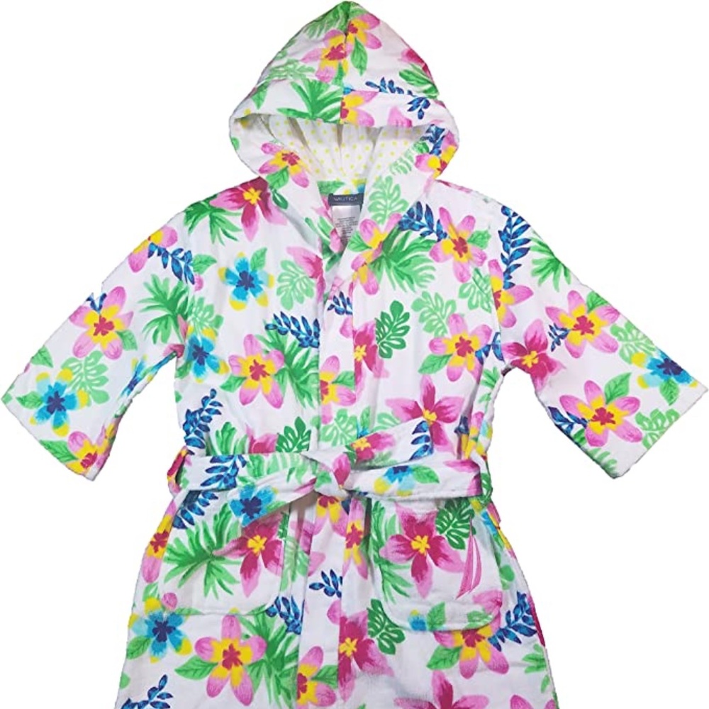 Nautica Girls Beach Swim Hooded Terry Velour Cover-Up Robe XS 3/4